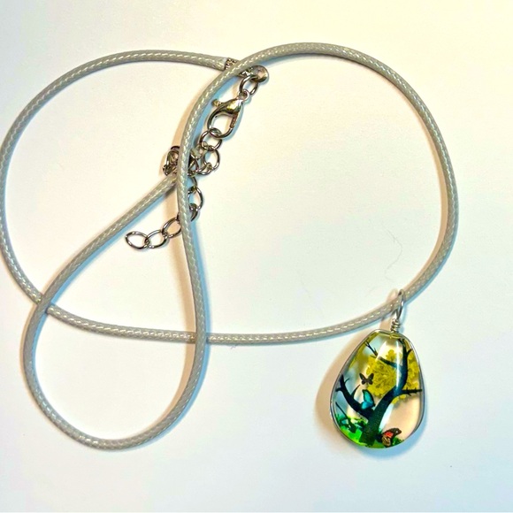 Handmade Lace Dried Flowers Oval Pendant Necklace #19 - Picture 2 of 2